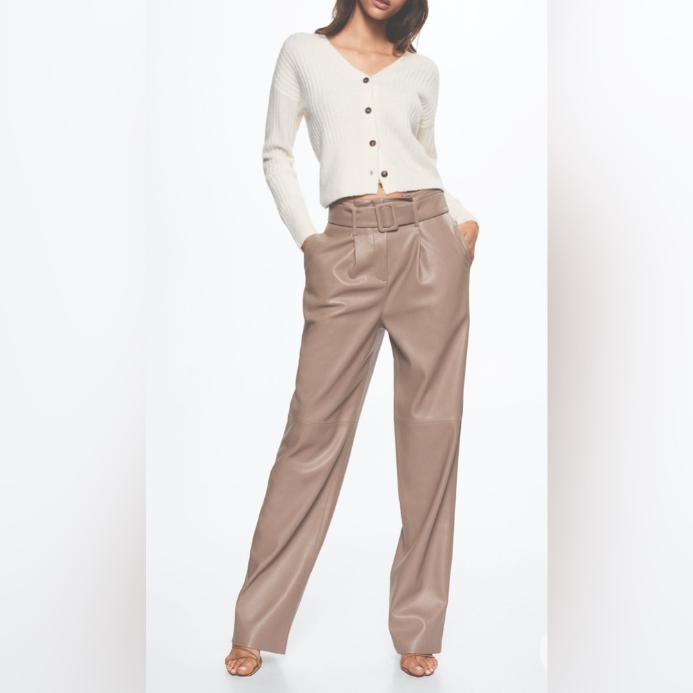 New Faux Leather High Waisted Straight Trousers